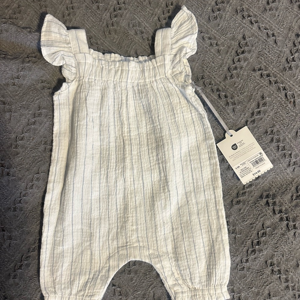 Cloud Island White and Gray Striped One Piece